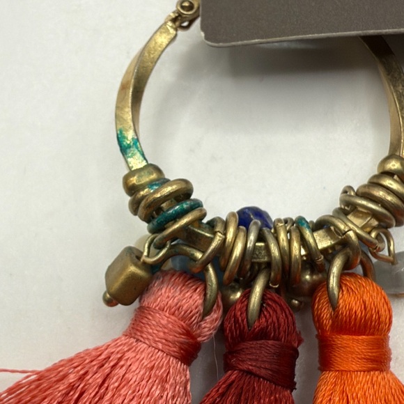 NWT Chicos Multicolor Tassel Hoop Drop Dangle Earrings Boho Hippie Orange Pink - Picture 6 of 8